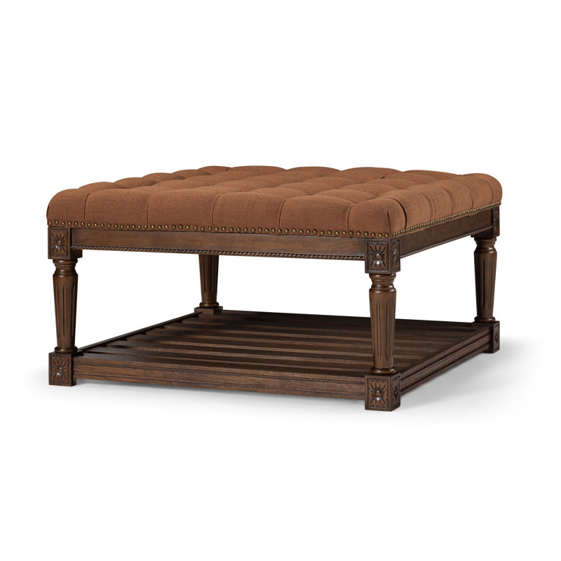 Maven Lane Mesa Square Upholstered Coffee Table In Aged Brown With Clay Brown Fabric, Brown