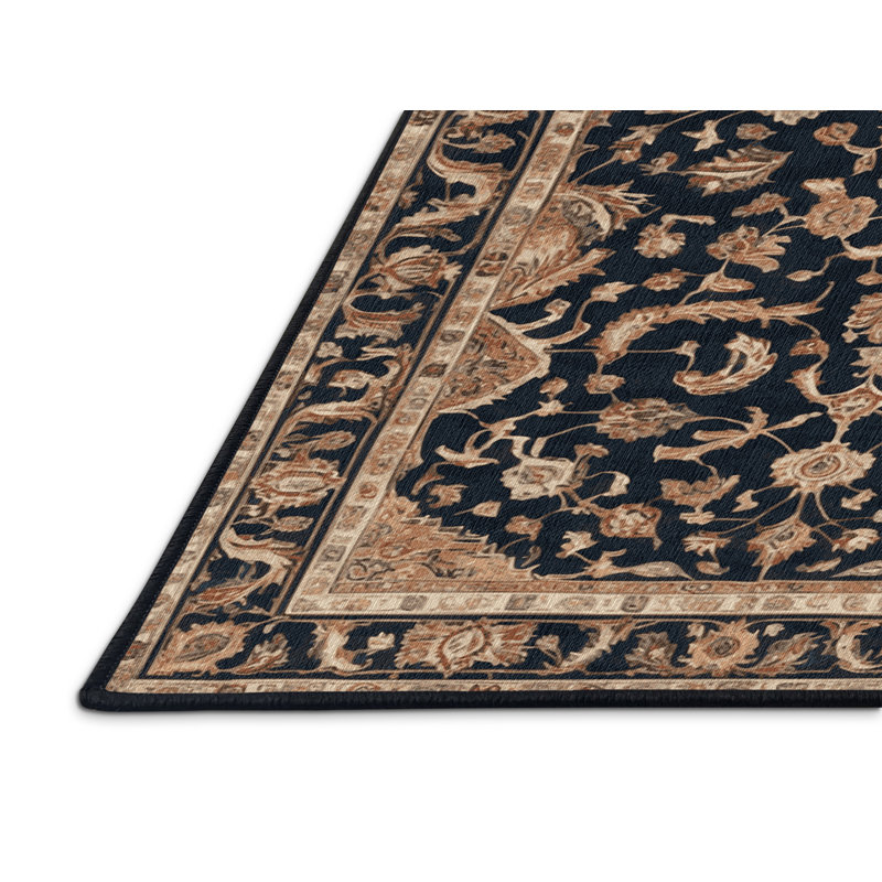 Machine Washable Persian Black Area Rug, Square 6'