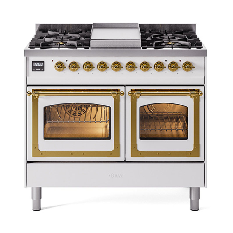 ILVE Nostalgie II Series Noblesse 40 inch Dual Fuel Range with 6 Sealed Burners, Griddle (Glass Door), Liquid Propane