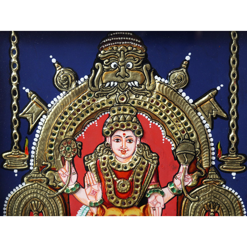 Kollur Mookambika Devi | Peinture de Tanjore avec cadre en bois de teck