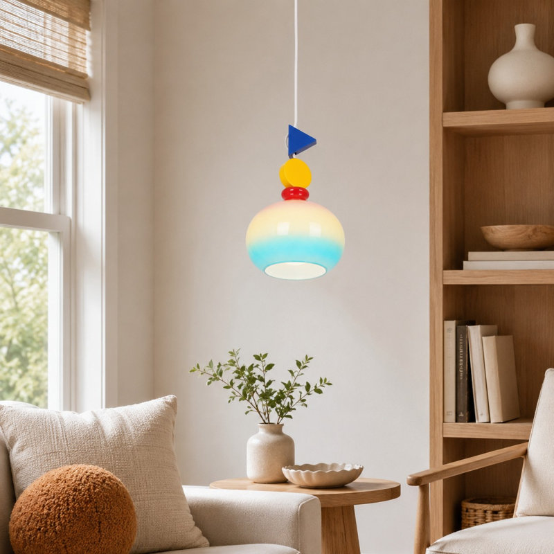 Luminaire suspendu en verre arc-en-ciel géométrique 6,9 po avec cordon réglable pour salle à manger et chambre à coucher