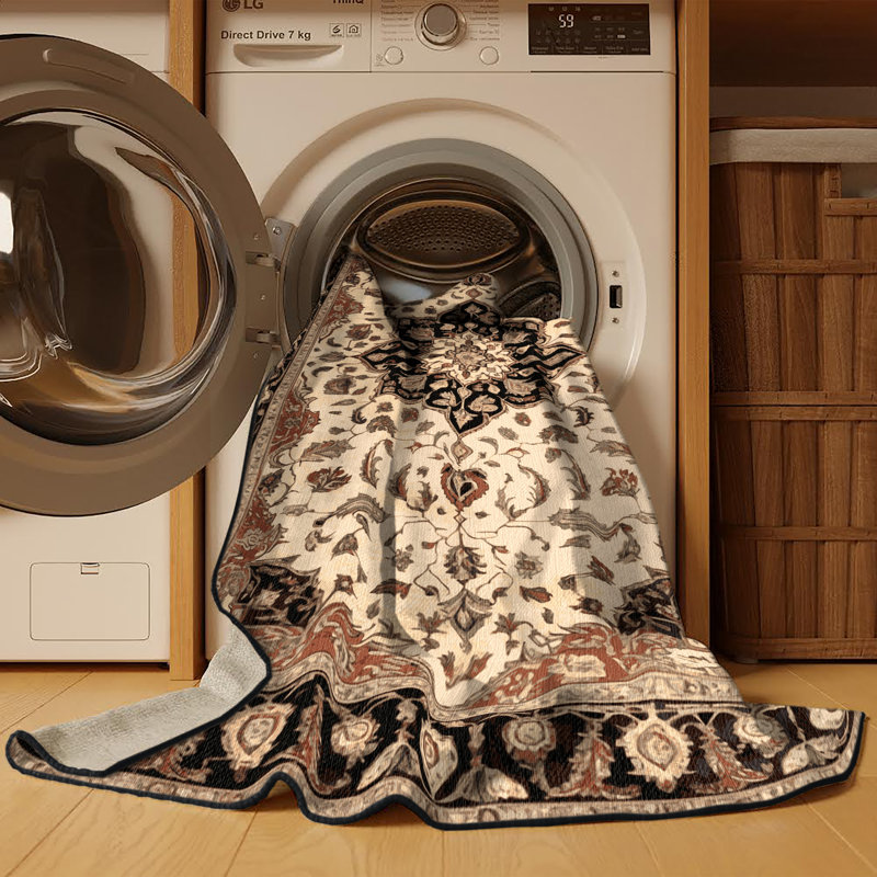 Machine Washable Persian Brown Area Rug, Round 4'