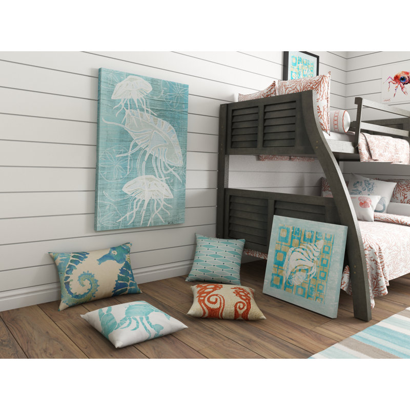 Seahorse Linen Reversible Throw Pillow, Blue