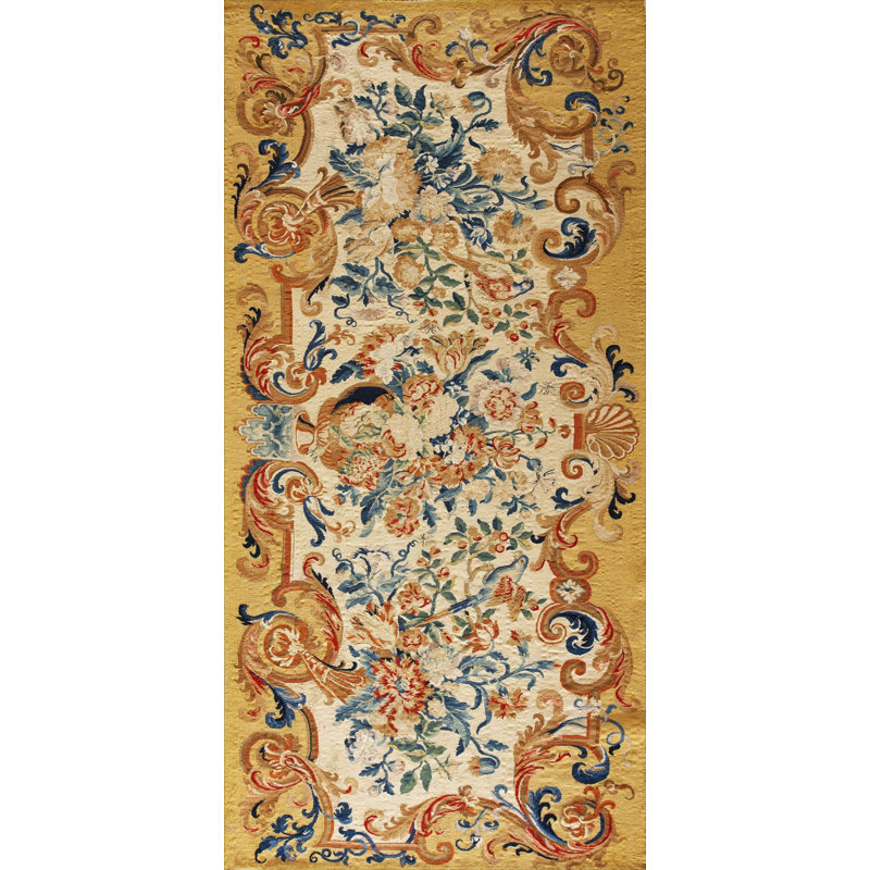 Antique French Allover Floral Flat Weave Rug