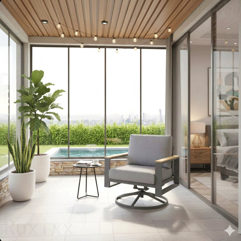 Chaises de patio pivotantes en aluminium toutes saisons de 30 po avec coussins gris