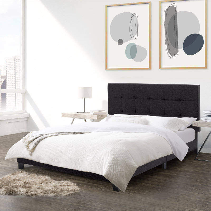 Upholstered Slat Bed, Black, Twin