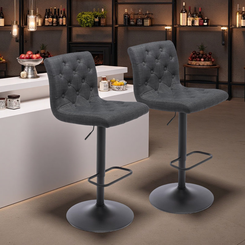Ensemble de 2 tabourets de bar en tissu touffetés à hauteur de comptoir pivotant avec dossier Brage Living, Noir, Noir, 2