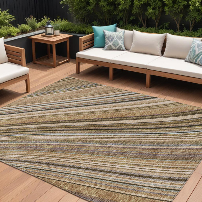 Tapis extérieur lavable rayé beige et brun 10 'x 14' taupe