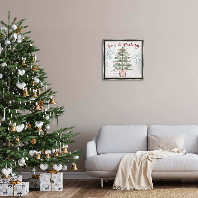 «Seas & Greetings», art mural flottant sur toile, par Jennifer Pugh, H 25 po x l 25 po, Cadre flottant gris lustré