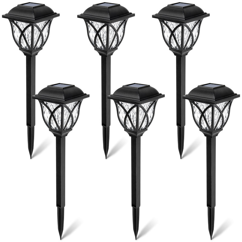 Black Solar LED Pathway Lights with Water-Ripple Design, 6-Pack