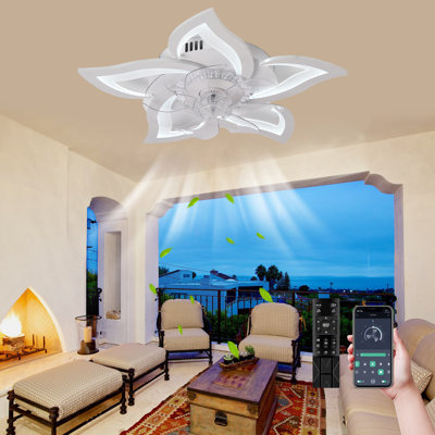 25" Low Profile Ceiling Fan with Lights,120v Modern Dimmable Flower Shape, Remote Control/app Control,Timing 6 Gear Speeds Fan Ceiling Lamp.