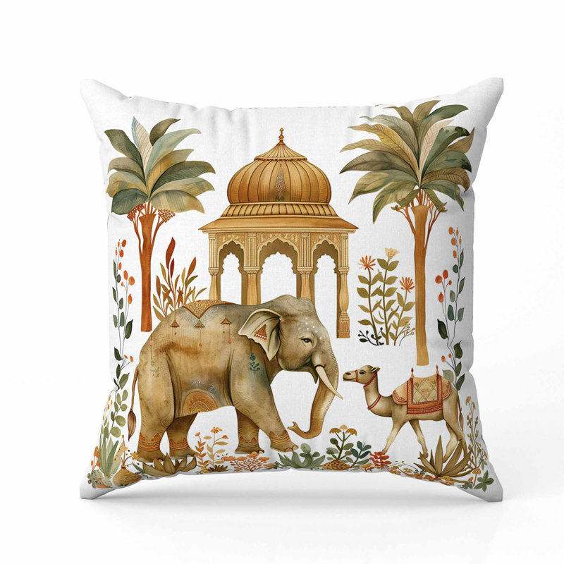 Oreiller en faux suède Royal Rajasthan, Blanc/vert, Carré 16 po