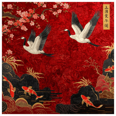 Coussins Cranes Cherry Blossoms Koi