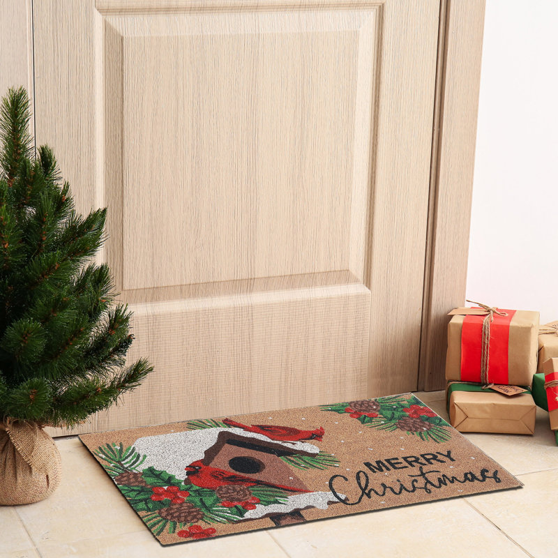 Tapis de porte en fibre de coco (Cardinals - Merry Christmas)