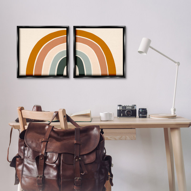 «Asymmetric Warm Retro Rainbow», ensemble de 2 toiles flottantes encadrées par Victoria Borges, Cadre flottant noir de jais