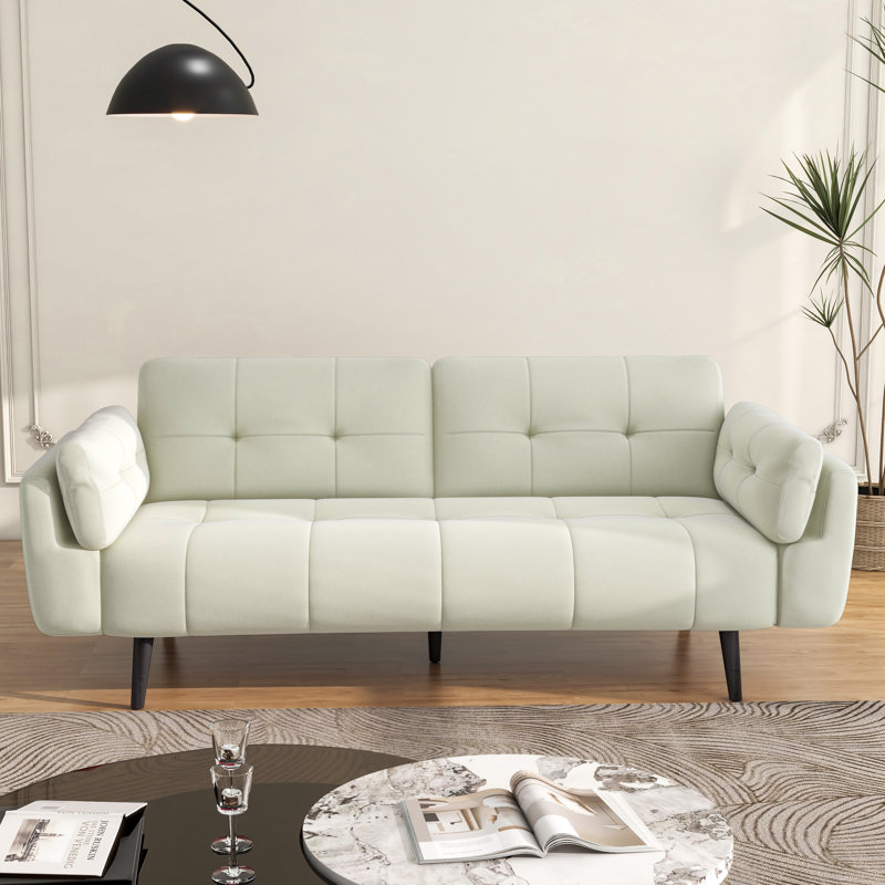 Raducu 190.2Cm Wide Cushioned Convertible Sofa, Beige Polyester