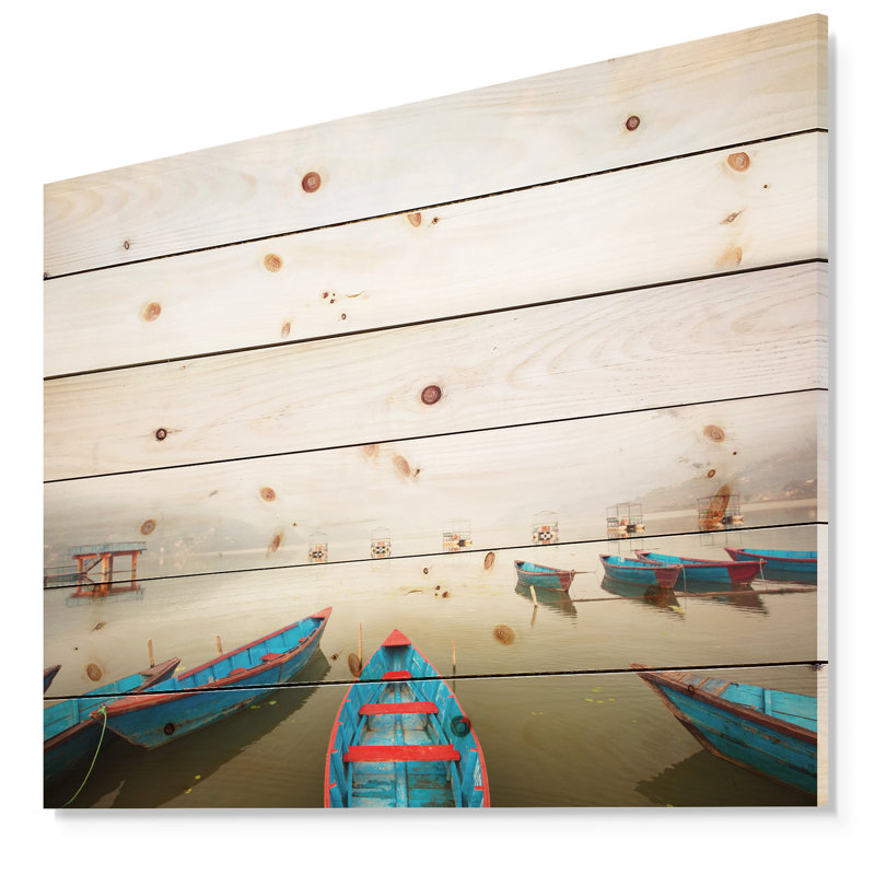 Photographie «Moving Boat in Mountain Lake», H 36 po x l 46 po x P 1,5 po, Bois