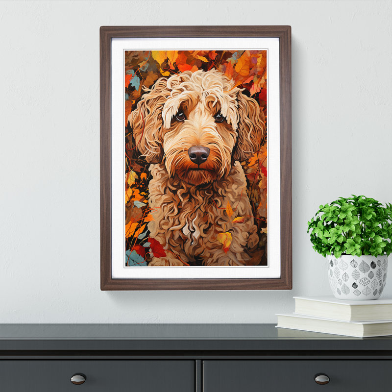 Labradoodle Informel No.2 - Single Picture Frame Print on Wood, 34cm H x 25cm W x 2cm D, Walnut Framed