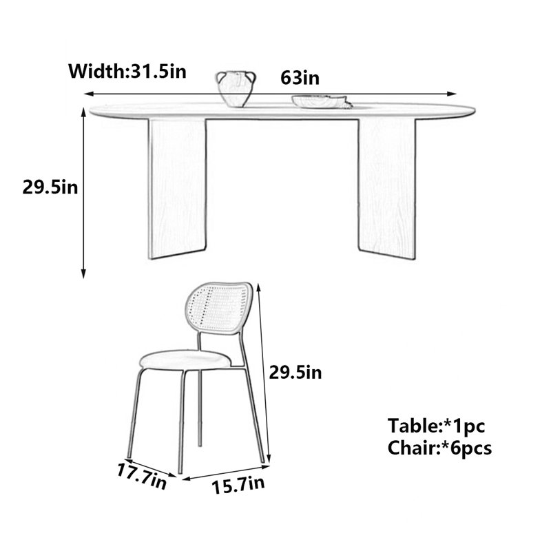 Table de salle à manger Modern, H 29,5 po x L 63 po x l 31,5 po