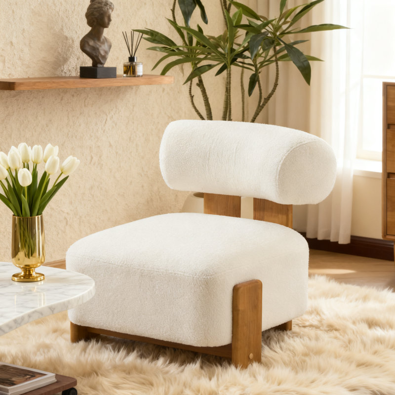 Fauteuil d'appoint en bois massif de 27 po de largeur avec dossier épais, Blanc