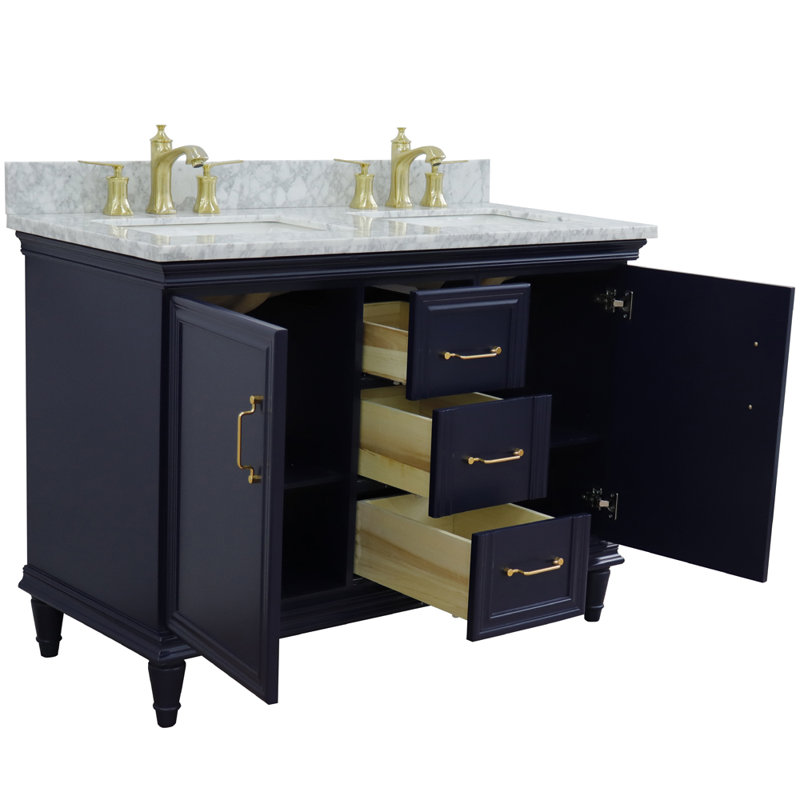 Cadnite 49'' Double Bathroom Vanity with Top, Blue, Gray Granite