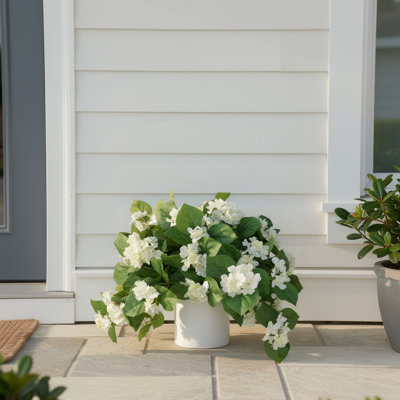 Outdoor UV Hydrangeas Arranged in Fiberstone Pot