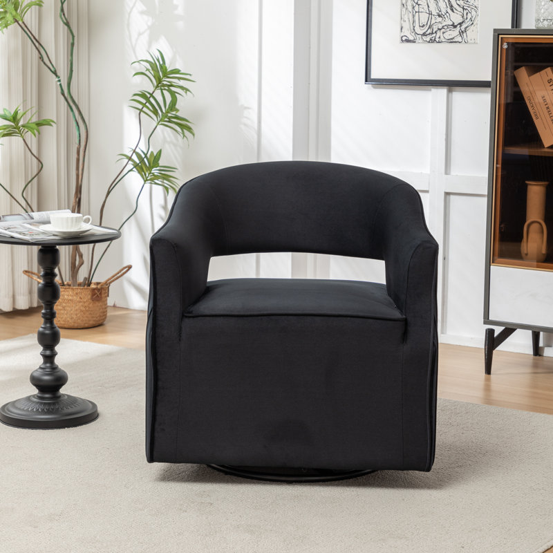 Fumiyo Velvet Swivel Barrel Chair, Black