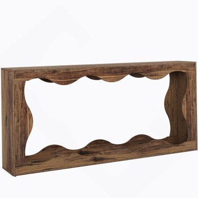 63 Inch Farmhouse Console Table With Storage, Narrow Entryway Sofa Station, Elegant Wavy Scalloped Design For Modern Interiors, Brown