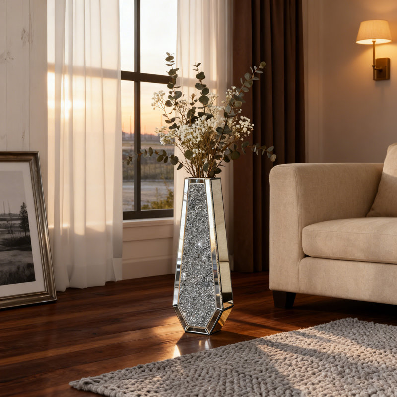 Ankaj Glass Floor Vase, 61.5cm H X 22cm W X 11cm D, Silver