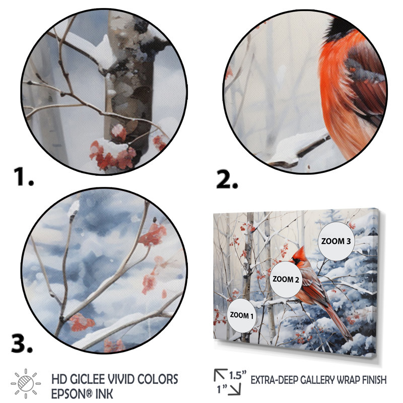 Canada, cardinal rouge, Winter Wonderland I, reproduction d'art sur toile, H 16 po x l 32 po x P 1 po, Cadre flottant érable