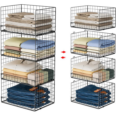 4-tier Stackable Closet Organizer Shelves Black