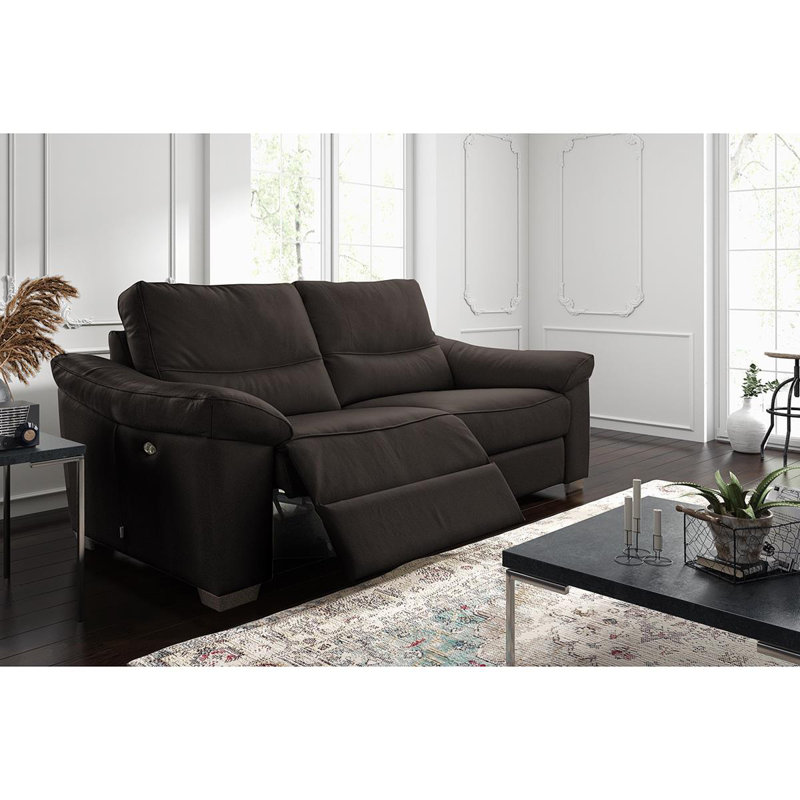 Edeltrudis Genuine Leather 2 Seater Reclining Sofa, Dark Brown, 100cm H x 212cm W x 95cm D