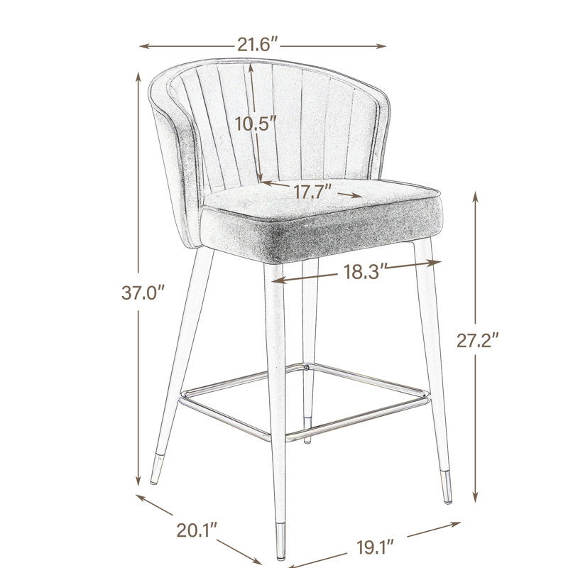 Tabouret à hauteur de comptoir moderne en velours rembourré de mousse capitonnée, Noir