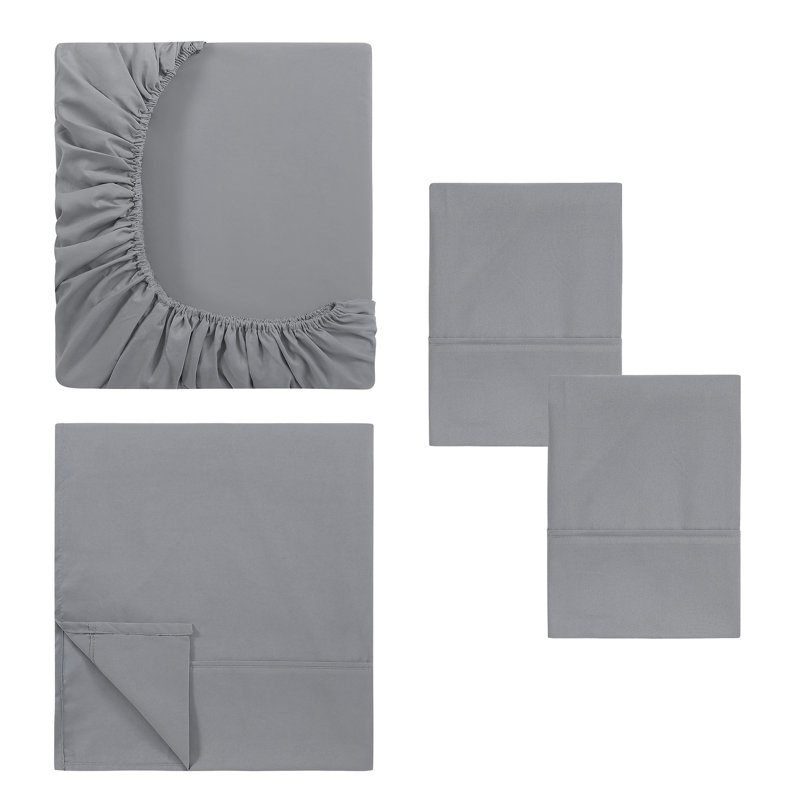 Ensemble de draps en microfibre 4 pièces Modern, King Sheet Set with 2 Pillowcases, Gris