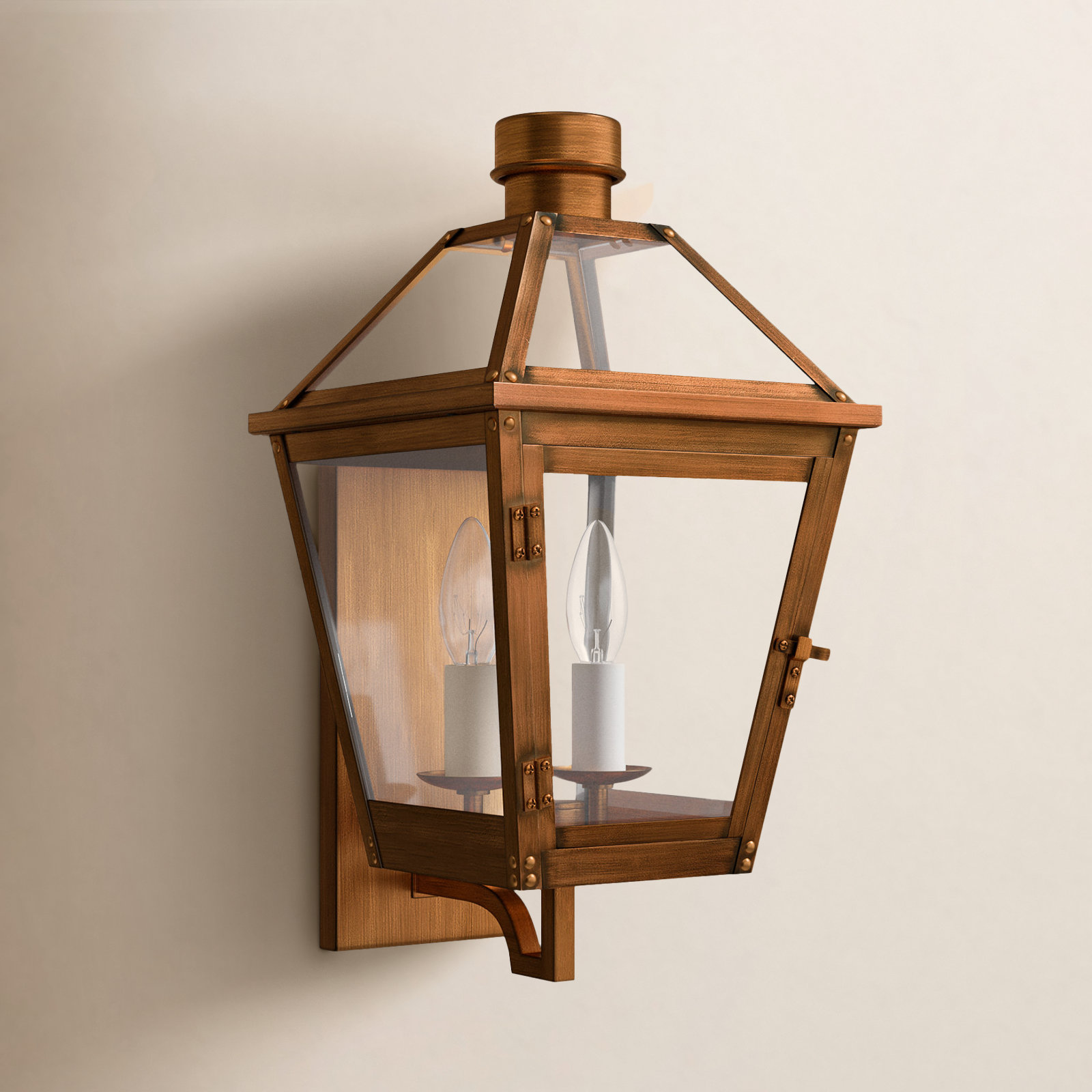 2 Light Empire Outdoor Wall Light, Natural Copper