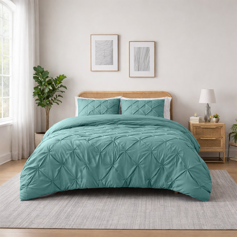 Microfiber Pintuck Duvet Cover Set – 2 Pillowcases, Single Duvet Cover + 1 Standard Pillowcase, Beige