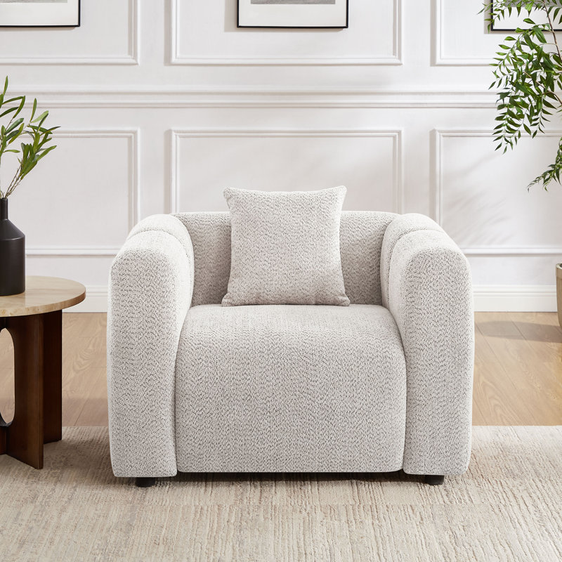 Jasey 42.91 Inch Boucle Upholstered Accent Chair, Light Khaki Polyester