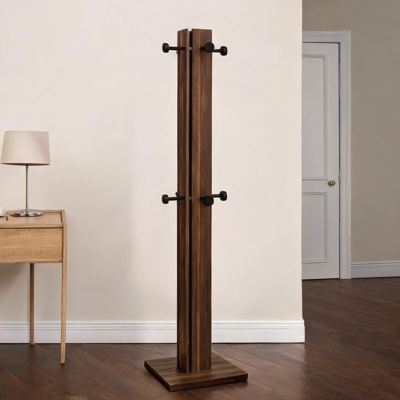 Portemanteau de 72,25 pouces de hauteur, Mid-Century Modern, riche bois d'ingénierie brun