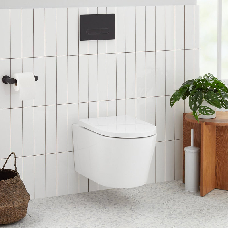 Arnelle Dual Flush Wall Mounted One Piece Elongated Chair Height Toilet with Actuator Plate Flush, Matte Black