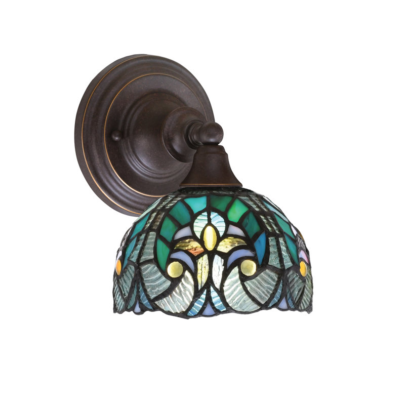 Wall Sconce Shown With 7" Cypress Art Glass, Turquoise, Matte Black
