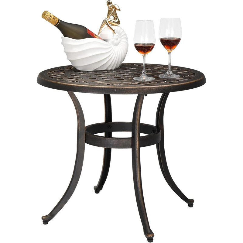 Cast Aluminum Outdoor Side Table, All Weather Round Patio Coffee Table Porch Table Outdoor Bistro Table Outdoor End Table Bronze