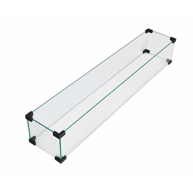 Pare-étincelles pour table de foyer - verre transparent de 38,1 po x 10,6 po x 5,9 po, supports en aluminium, pour 57 po et moins, ajoute une touche de charme moderne