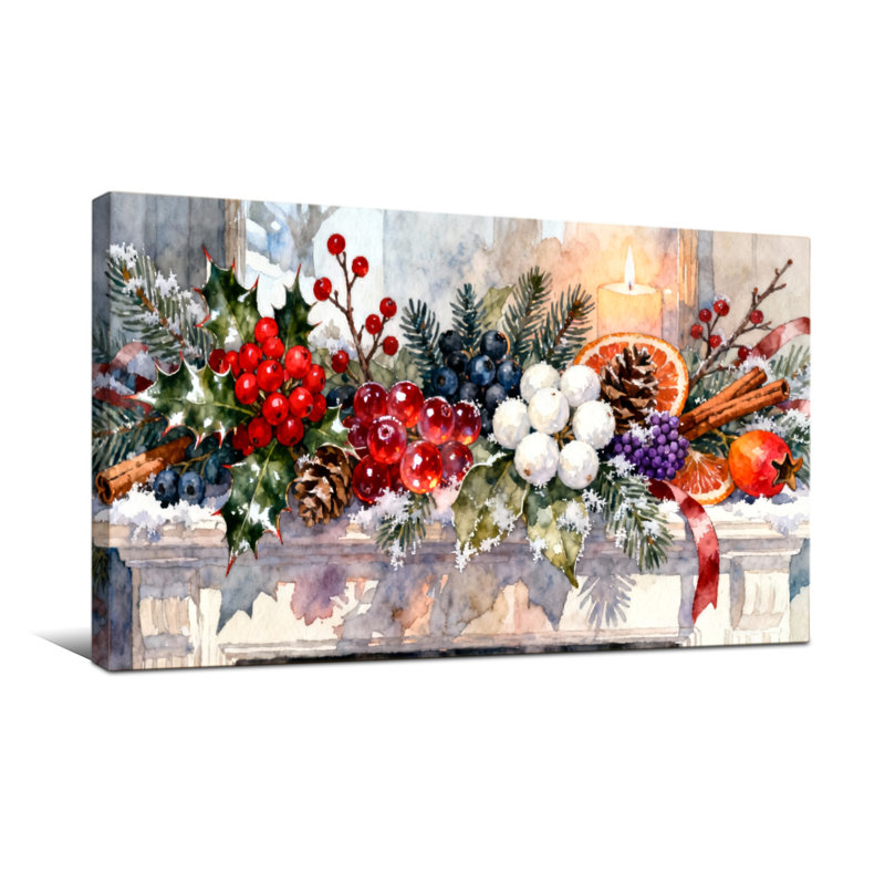 Guirlande de Noël avec baies et bougies, H 16 po x l 32 po