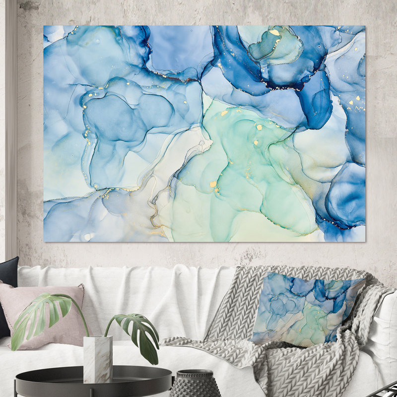 «Blue Luxury Abstract Fluid Art XXV», reproduction sur toile, Toile tendue, H 40 po x l 60 po