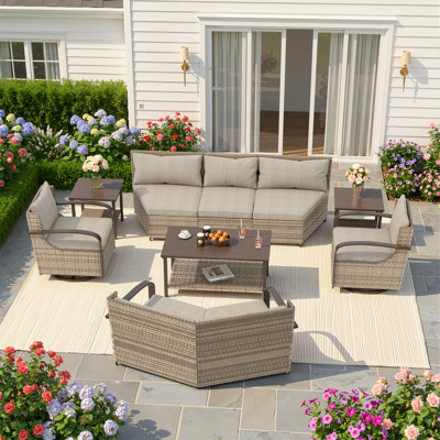 Ensemble de conversation extérieur 8 pièces, canapé modulaire en osier d'extérieur PE pour cour, piscine, jardin et patio