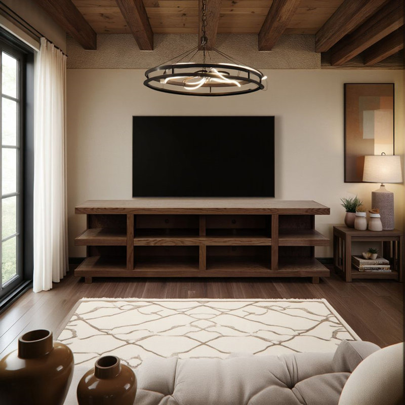 Meuble télé en bois massif Aspen, aucun assemblage requis, Brun, H 25 po x L 85 po x l 17 po