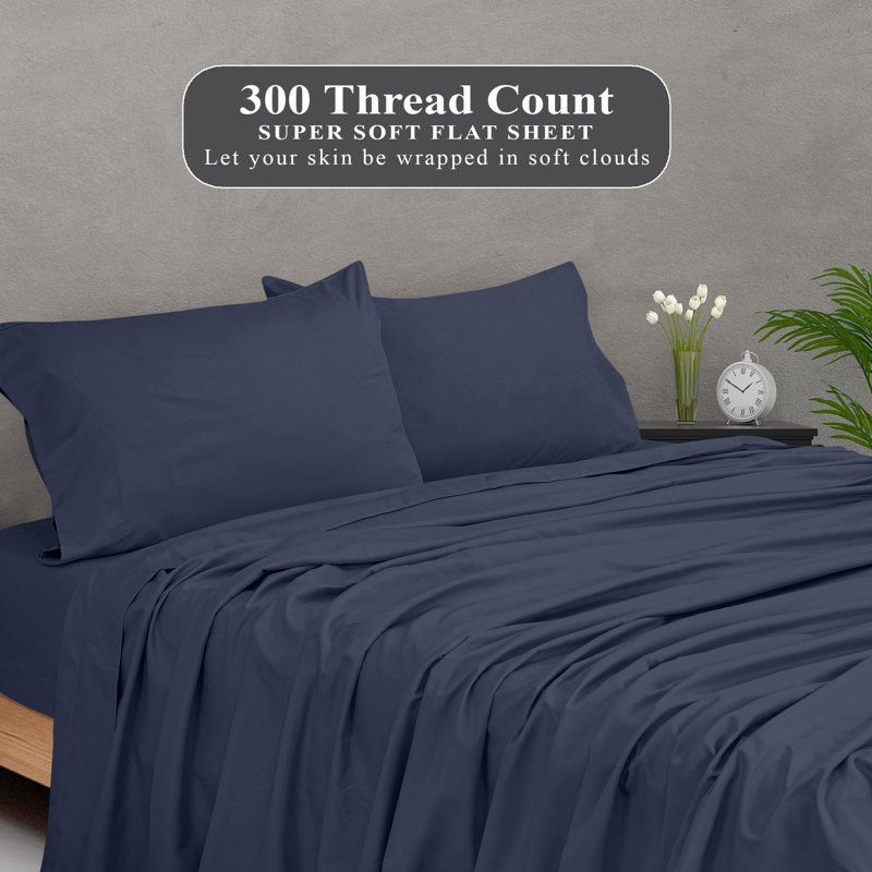 Royale Linens 300 Thread Count 100% Long Staple Combed Cotton Flat Sheet - Super Soft - Top Sheets - Flat Sheet Sold Separately - Breathable, Cool & Crisp Percale Sheets Only