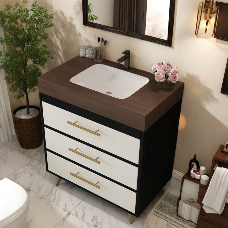 Meuble-lavabo moderne élégant avec lavabo en céramique durable et plateau en pierre frittée