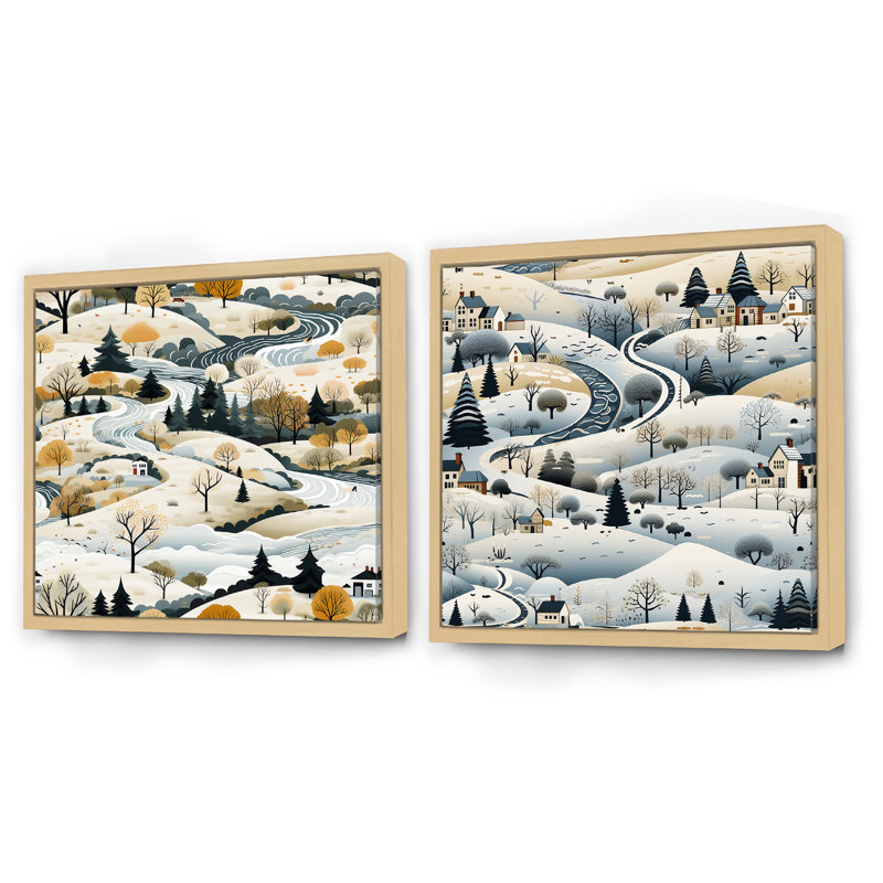 Gurnaaz - Ensemble de 2 collage paysage carré, Cadre flottant brun, H 16 po x l 33 po