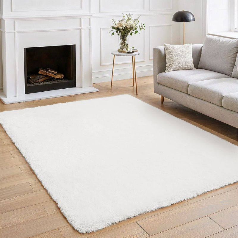 Super Soft Shaggy Area Rug, White, Rectangle 200 x 280 cm